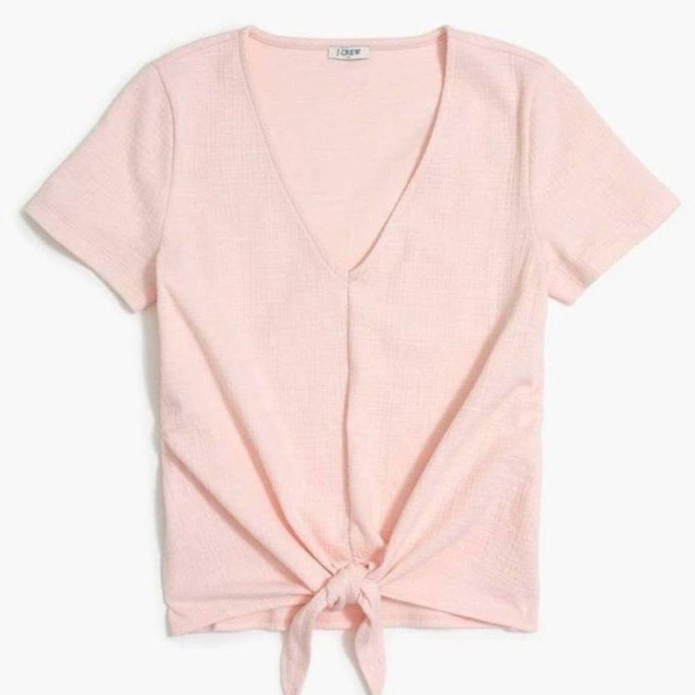 J Crew pink textured tie-front top